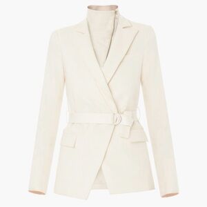 $895 NWT Veronica Beard Ivory Palm Peak Lapel Belted Dickey Jacket Blazer size 2